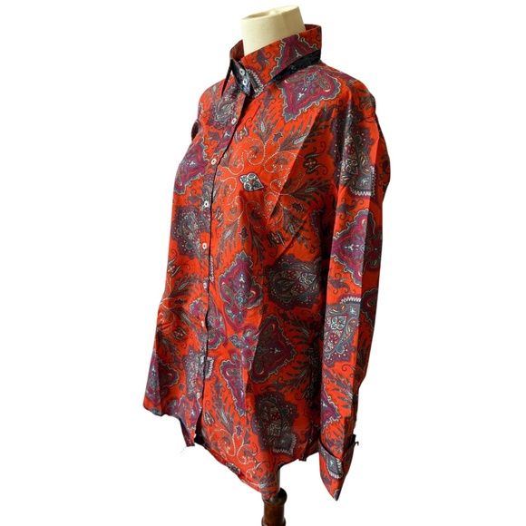 GEORG ROTH SHIRT BUTTON UP BREATHABLE COTTON PAISLEY SEQUINS BOHO CHIC LUXE XL - Picture 4 of 12